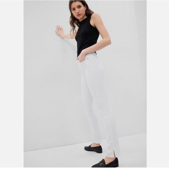 GAP High Rise Vintage Slim Straight Jeans White Stretch Split Hem 33/16 NWT $80 - Picture 5 of 13